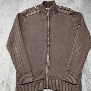 BKE Full Zip‎ Sweater Jacket Mens LG Brown Ribbed Military Style Athletic Fit